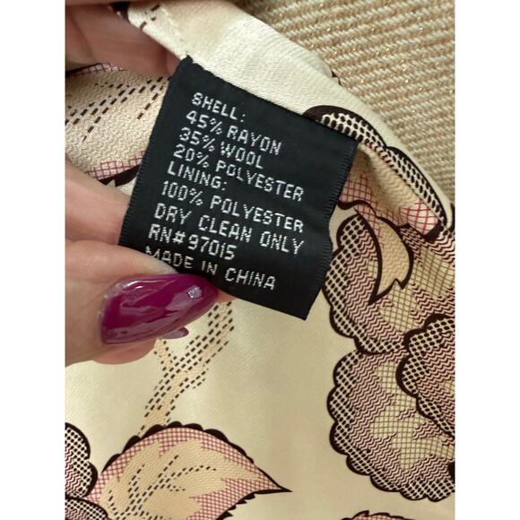 Signature by Larry Levine 6 wool blend tan beige brown blazer gold speck satin - Picture 4 of 7